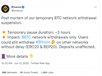 Binance раскрывает инцидент, который заставил его заморозить вывод BTC